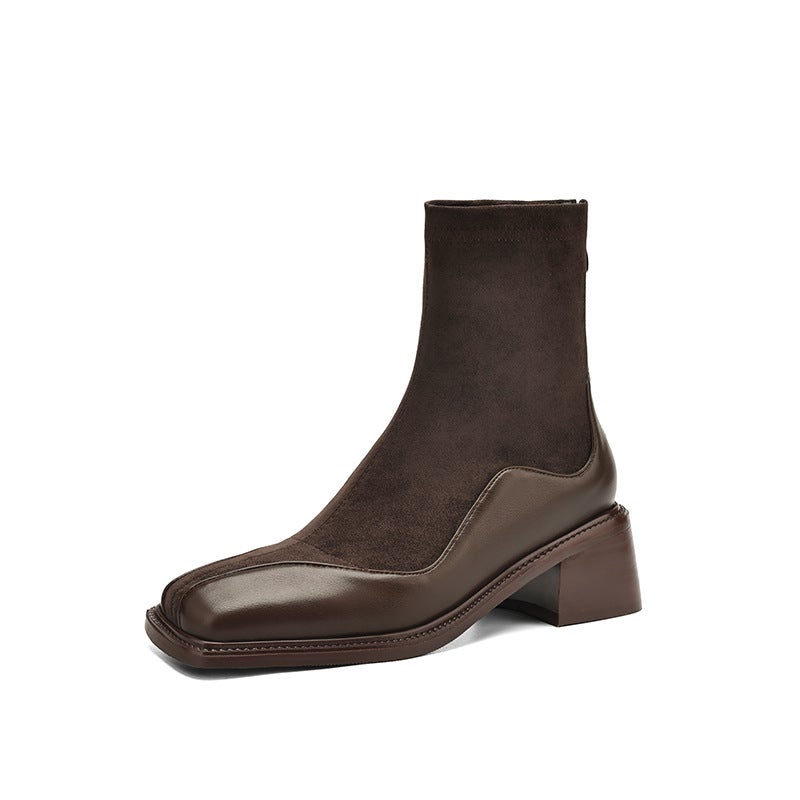 2024 Supply British Style Square Head Women'S Boots 32-43 Simple Joker Stitching Low Boots - Image 1