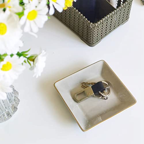 HANKOR Ceramic Jewelry Dish Tray, Decorative Trinket Tray Holder for Ring Earring Key, Gift for Women Girls, 4.7inch, Light Gray - Image 2