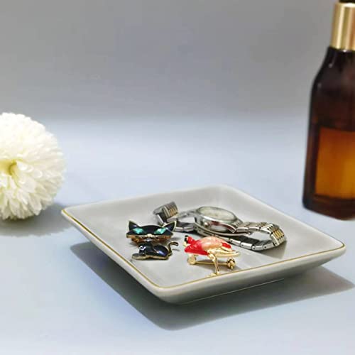 HANKOR Ceramic Jewelry Dish Tray, Decorative Trinket Tray Holder for Ring Earring Key, Gift for Women Girls, 4.7inch, Light Gray - Image 4