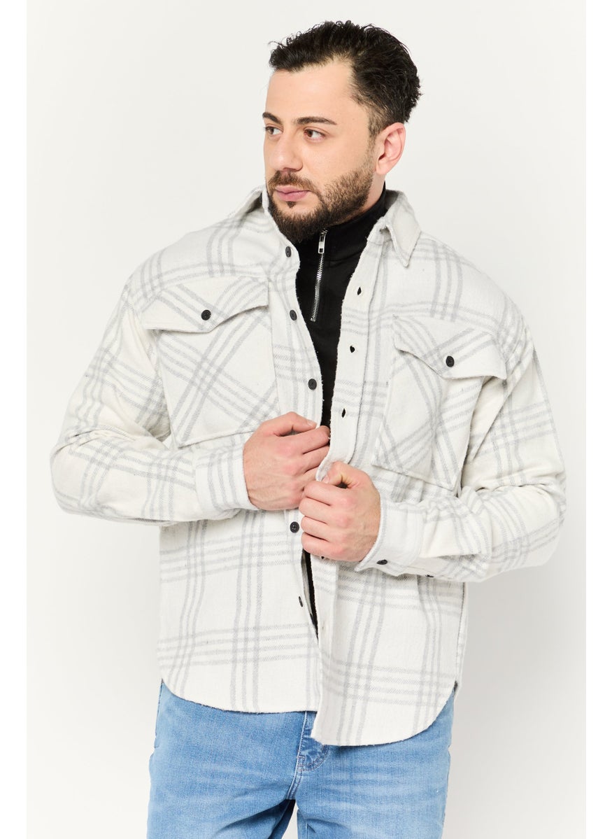 Sovereign Code - Men Plaid Jacket Shirt, White - Image 1