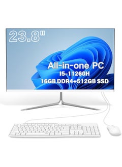 besrey  2025 All-in-One Desktop, 23.8" FHD Display, Intel Core i5-11260H Processor, 16GB RAM, 512GB SSD, HDMI, WiFi, Windows 10, Wired Keyboard & Mouse White  - Image 1