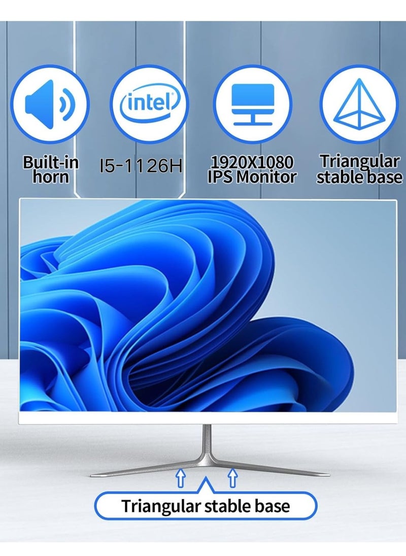 besrey  - 2025 All-in-One Desktop, 23.8" FHD Display, Intel Core i5-11260H Processor, 16GB RAM, 512GB SSD, HDMI, WiFi, Windows 10, Wired Keyboard & Mouse White - Image 1
