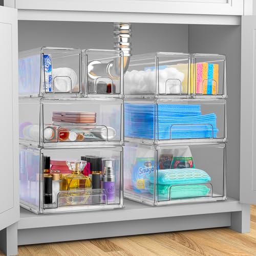 Sorbus 1 Medium 2 Small Clear Stackable Storage Drawers Plastic Organizer Bins with Handles Stackable PullOut Storage Drawers for Closet Pantry Office Bathroom Craft and Toy Organization - Image 3