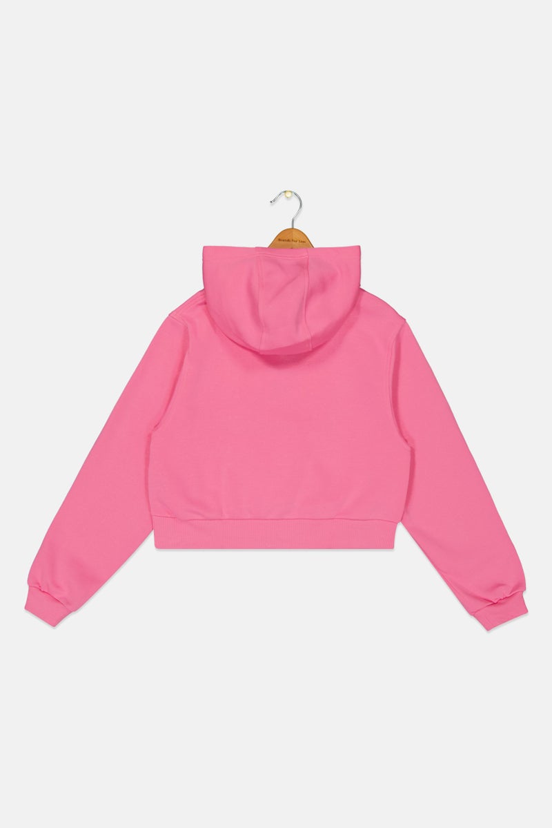Nike Kids Girl Brand Logo Long Sleeve Outdoor Crop Hoodie, Pink - Image 3