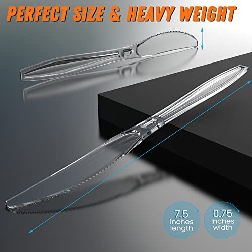 Dipoo 7.5" Clear Plastic Knives Heavy Duty Upgraded Heat Resistant & BPA Free, Solid and Durable Plastic Cutlery, Premium Disposable Knives, for Party Supply(84 Count) - Image 5