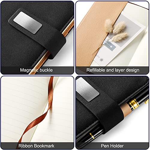 Mousbull A5 Lined Leather Journal with Pen, 240 Pages Refillable Hardcover Notebook with Pocket and Magnetic Buckle, 80gsm Thick Daily Diary for Men and Women, Great Gift for Business Travel Personal - Black - Image 3