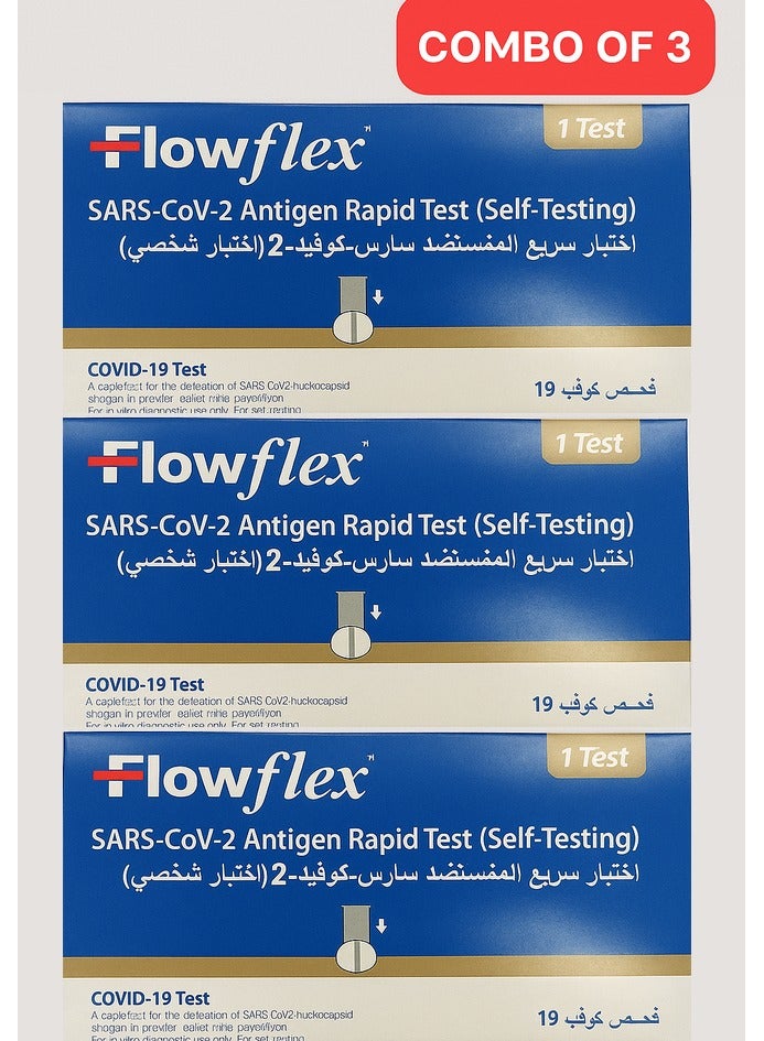 Flowflex COVID-19 Antigen Home Test Kit – Rapid 15-Minute Nasal Swab Test – Accurate Self-Test for Travel, Work & Home – Pack of 3