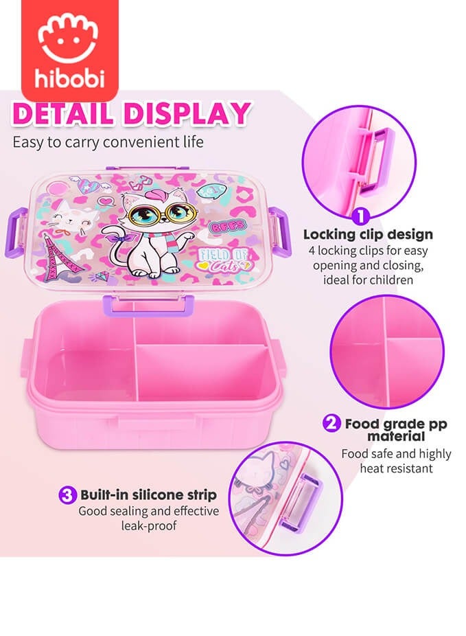 hibobi Kids Lunch Box Stainless Steel Bento Box - Cat - Image 3
