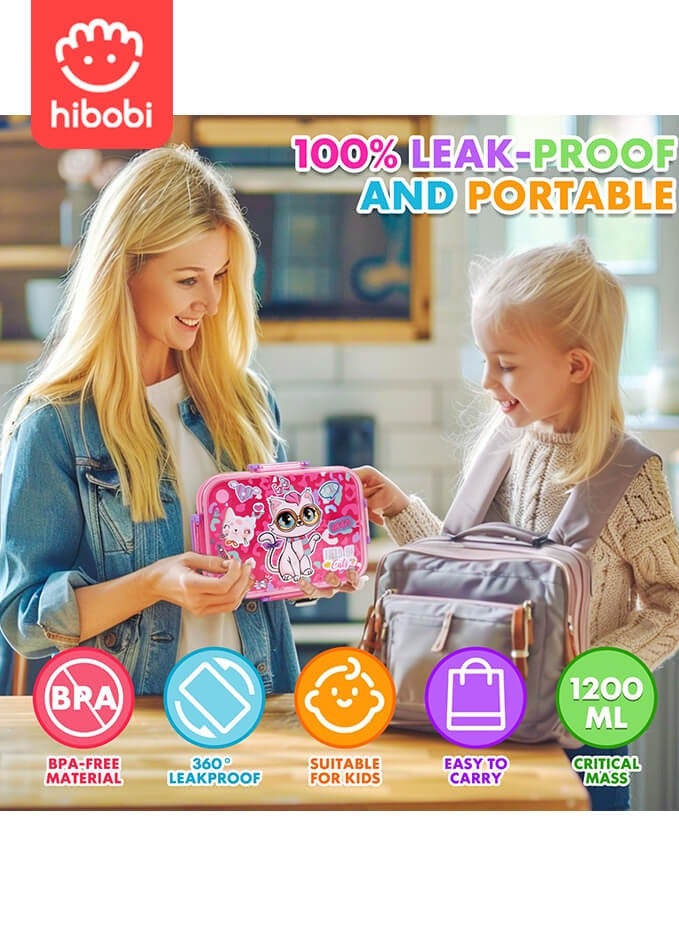 hibobi Kids Lunch Box Stainless Steel Bento Box - Cat - Image 5