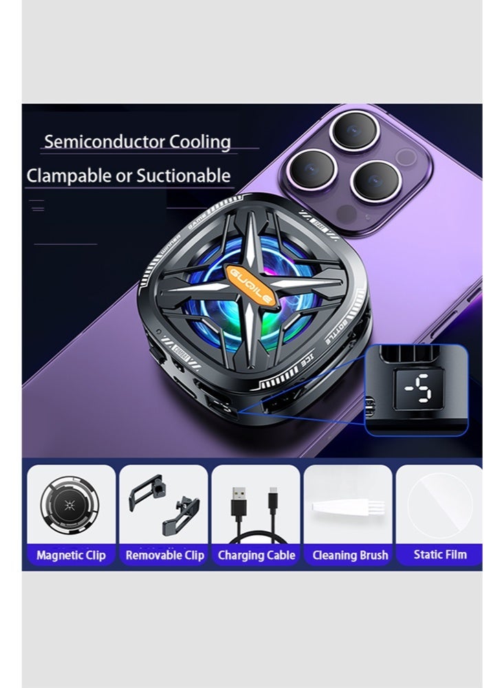 Warme Magnetic  Phone Cooler for Gaming Magnetic Back Clip Dual Purpose Portable Phone Cooling Fan with RGB Digital display temperature Mobile Cooling Fan Cellphone Radiator Mobile Cooler Semiconductor Semiconductor Phone Cooler Phone Cooler for Mobile for Tiktok Live Streaming - Image 1
