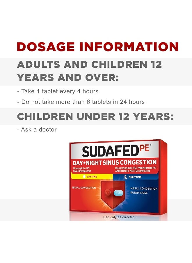 Sudafed Pe Sinus Congestion Day + Night Maximum Strength Decongestant Tablets, 20 Ct  - Image 5