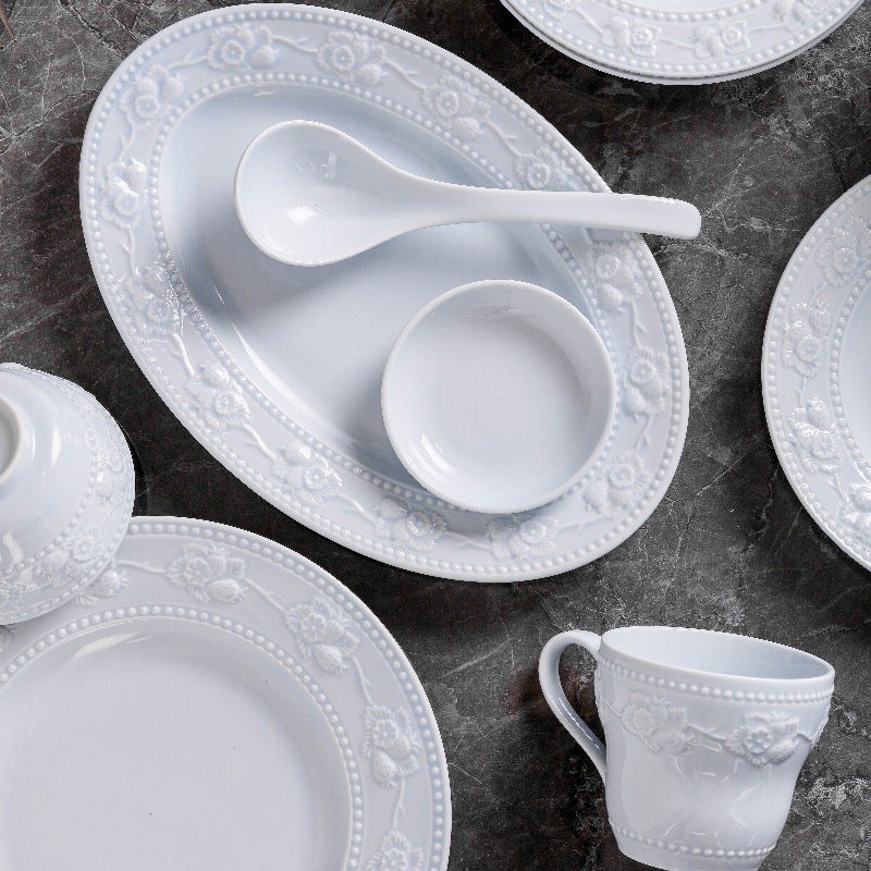 Sea Salt Blue French-Style Embossed Dish Tableware Suit Ceramic Dishes And Plates Dish Household High-Value Plates Dinner Plate Soup Bowl - Image 5
