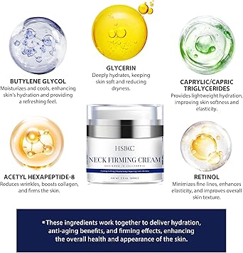 HSBCC Neck Cream for Tightening and Firming Acetyl Hexapeptide8 Retinol Shea Butter Niacinamide Smoothes Wrinkles Skin Tighten and Lift Neck Cream 60ml - Image 3