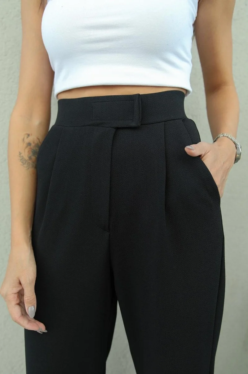 Havoş Havos Black Senta Velcro Closure Palazzo Trousers