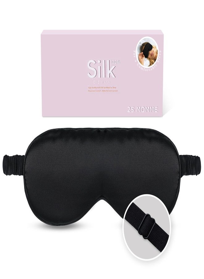 YoulerTex Organic Natural Silk Sleep Mask: 100% Mulberry Silk 25 Momme 6A Soft Pure Eye Mask for Sleeping with Adjustable Strap Zero Pressure Blindfold Nap Travel Essentials Gift (02 Black, 25 Momme - Image 1