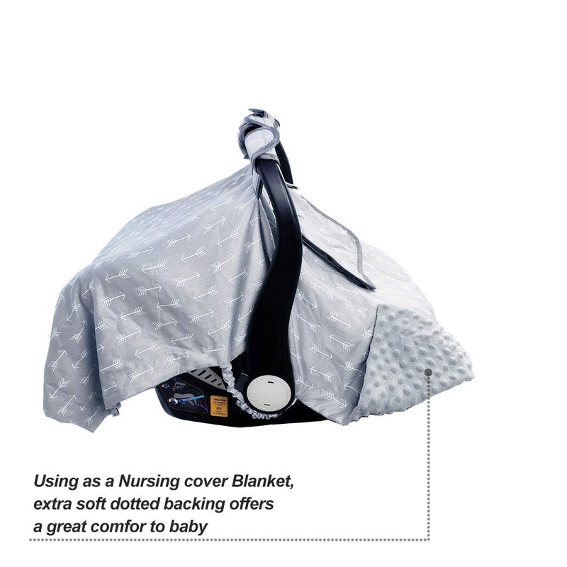 ICOPUCA Car seat Covers for Babies boy Girl, Carseat Canopy for Newborn Carrier, 2 Layers Windows of mesh/Fabric, No Shifting on Carrier Handle, Handle Cushion, Cotton & Grey Minky - Image 4