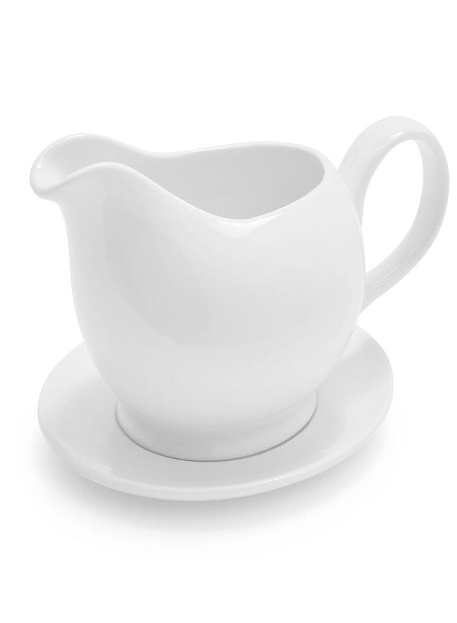 Sur La Table Porcelain Gravy Boat with Saucer, Classic White Lidded Vessel and Drip-Catching Saucer for Table Service - Image 1