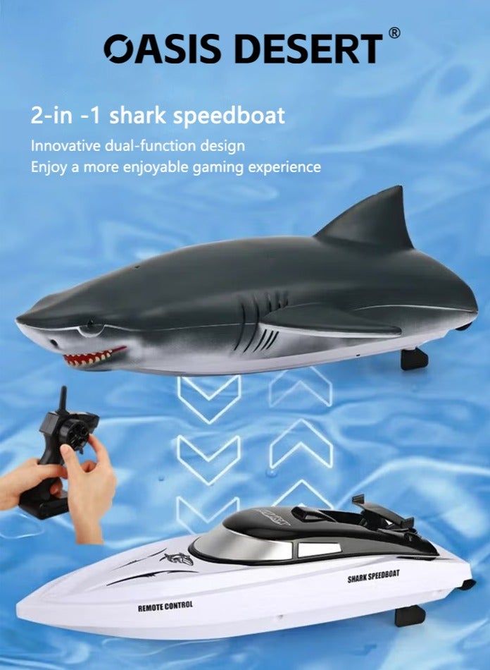 OASIS DESERT 2 in 1 Remote Control Shark Boat Rechargeable Remote Control Boat Simulation Remote Control Speedboat, high-Speed Electric Boat, Dual Engine Power, Remote Control Shark Mode Boat toy Suitable for Children - Image 1