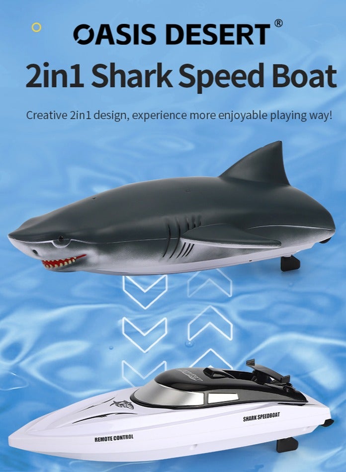 OASIS DESERT 2 in 1 Remote Control Shark Boat Rechargeable Remote Control Boat Simulation Remote Control Speedboat, high-Speed Electric Boat, Dual Engine Power, Remote Control Shark Mode Boat toy Suitable for Children - Image 4