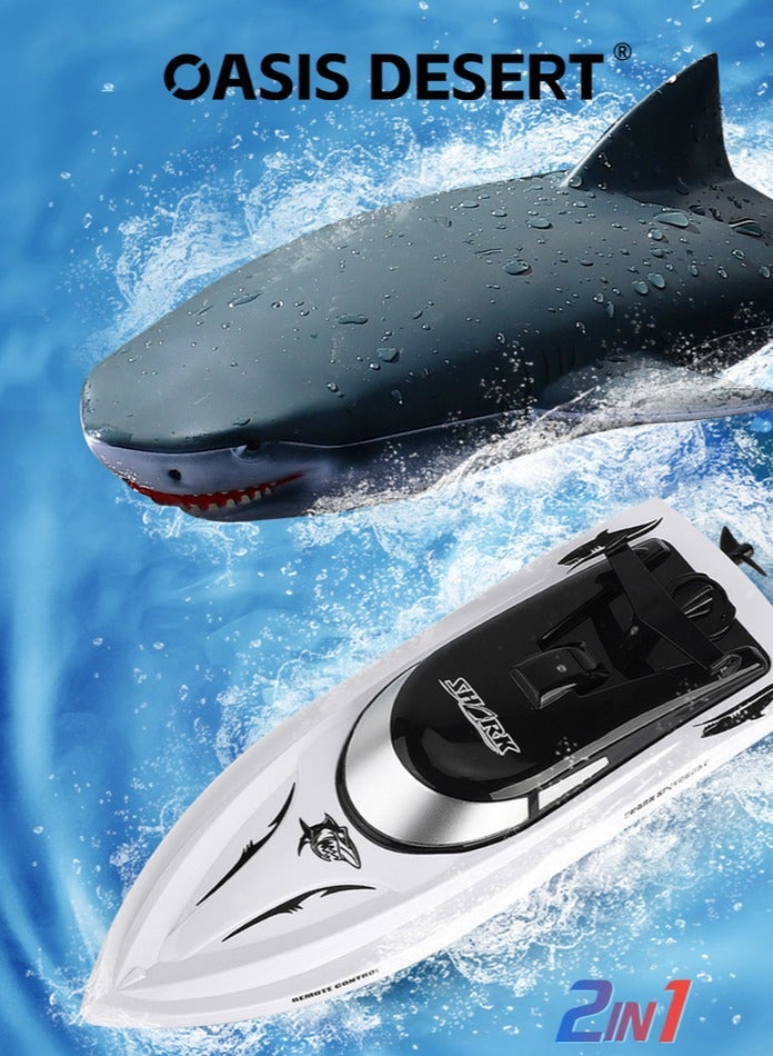 OASIS DESERT 2 in 1 Remote Control Shark Boat Rechargeable Remote Control Boat Simulation Remote Control Speedboat, high-Speed Electric Boat, Dual Engine Power, Remote Control Shark Mode Boat toy Suitable for Children - Image 3