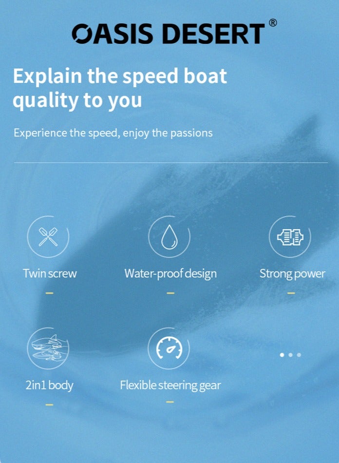 OASIS DESERT 2 in 1 Remote Control Shark Boat Rechargeable Remote Control Boat Simulation Remote Control Speedboat, high-Speed Electric Boat, Dual Engine Power, Remote Control Shark Mode Boat toy Suitable for Children - Image 2