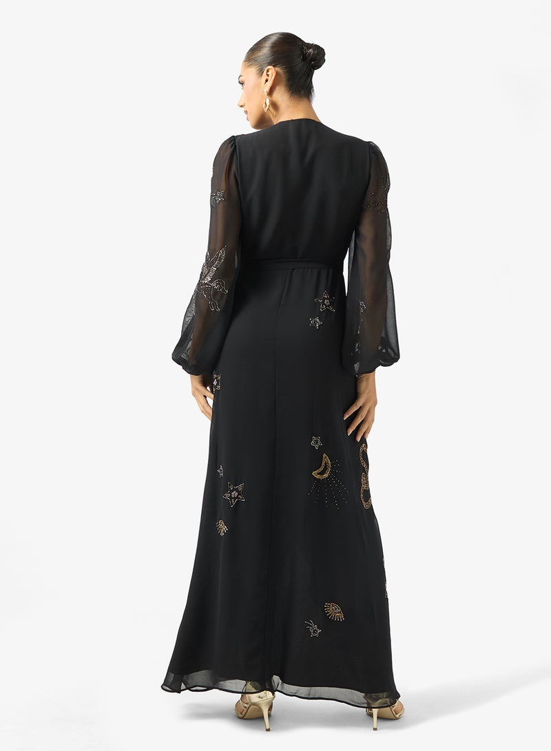 Hope & Ivy Blouson Long Sleeve   Embellishment Maxi Dress - Image 2