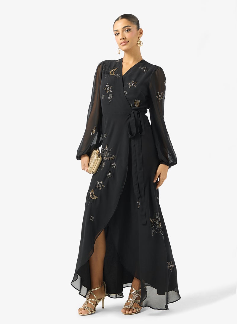 Hope & Ivy Blouson Long Sleeve   Embellishment Maxi Dress - Image 1