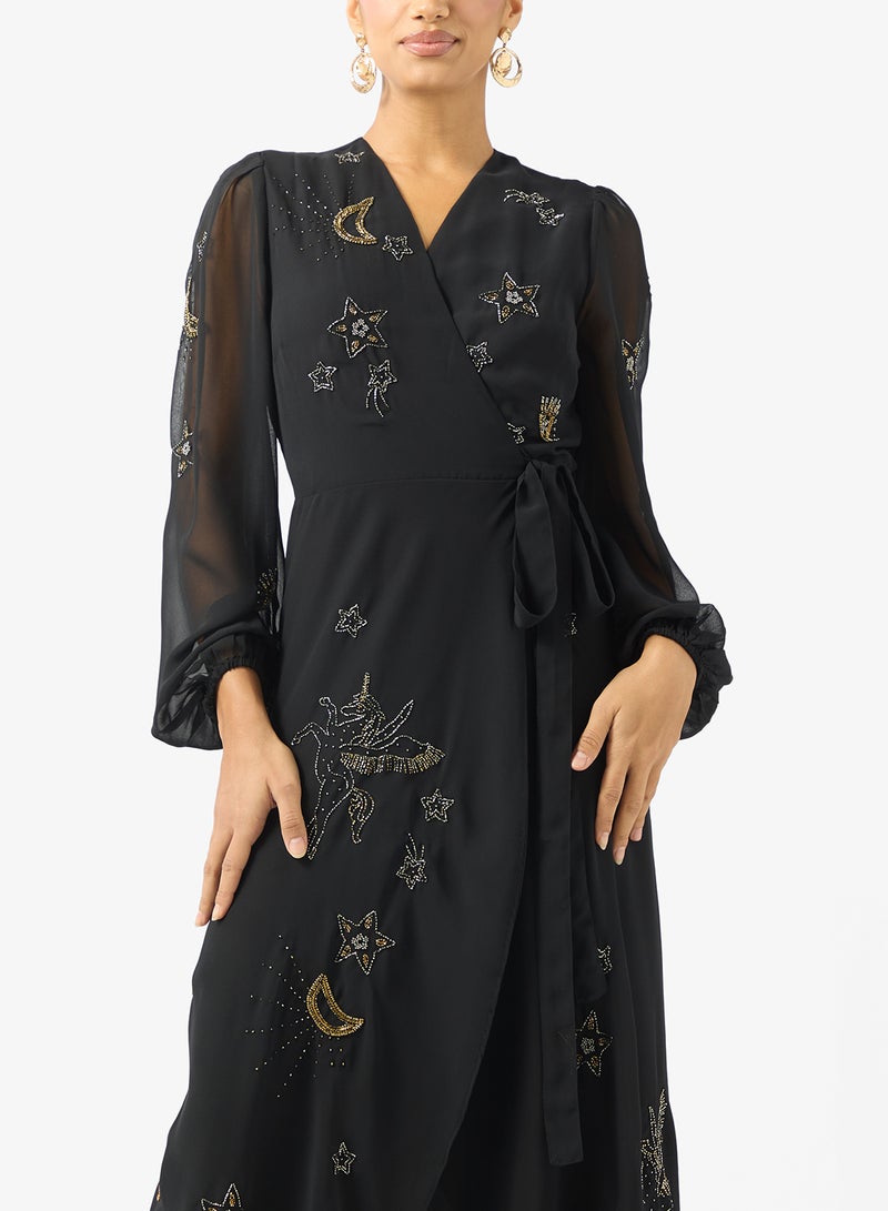 Hope & Ivy Blouson Long Sleeve   Embellishment Maxi Dress - Image 3