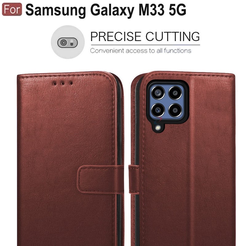 Cedo Samsung Galaxy M33 (5G) Flip Cover | Leather Finish | Inside Pockets & Inbuilt Stand | Shockproof Wallet Style Magnetic Closure Back Case Flipcover (Brown) - Image 3