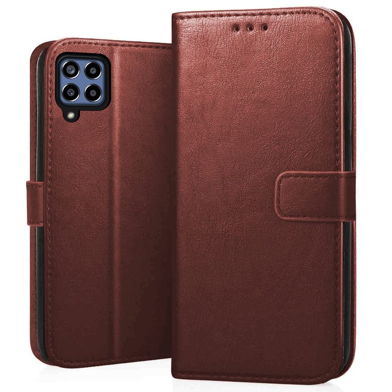 Cedo Samsung Galaxy M33 (5G) Flip Cover | Leather Finish | Inside Pockets & Inbuilt Stand | Shockproof Wallet Style Magnetic Closure Back Case Flipcover (Brown) - Image 1