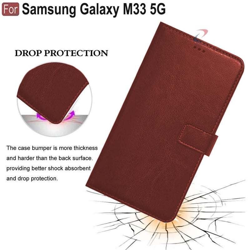 Cedo Samsung Galaxy M33 (5G) Flip Cover | Leather Finish | Inside Pockets & Inbuilt Stand | Shockproof Wallet Style Magnetic Closure Back Case Flipcover (Brown) - Image 5