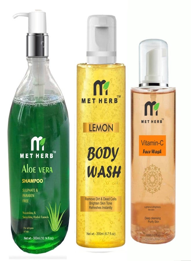 Metherb Aloe Vera Shampoo 300ml & Lemon Body Wash -200ml & Vitamin-c Face Wash -100ml (combo pack) - Image 2