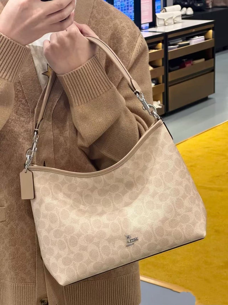 2024 Kou Laurela Single Shoulder Milk Tea Color Old Flower Solid Color Crossbody Tote Underarm Bag Large Capacity Wandering Bag - Image 1