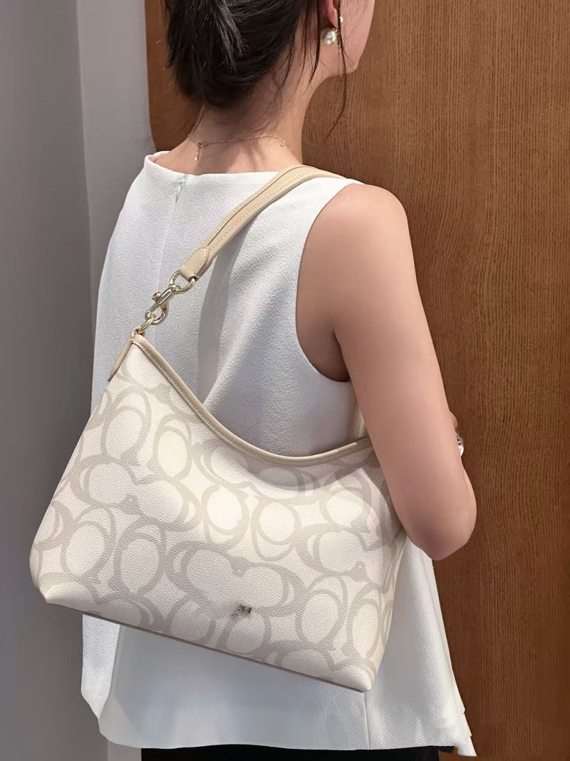 2024 Kou Laurela Single Shoulder Milk Tea Color Old Flower Solid Color Crossbody Tote Underarm Bag Large Capacity Wandering Bag - Image 2