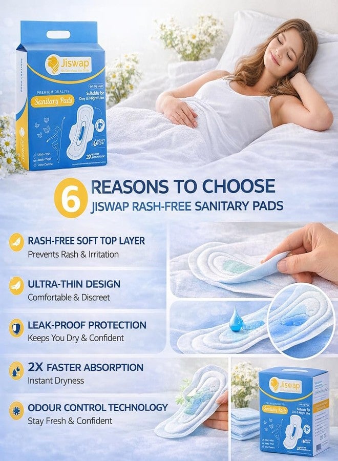 Jiswap Ultra Thin Sanitary Pads for Women | Regular Absorbency XL Size with Wings | Unscented Soft Cottony Feel | Leak-Proof Protection for Day Use – Pack of 50 - Image 4
