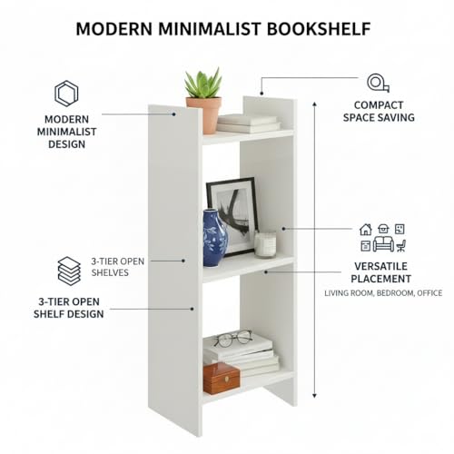 FURNEASER Denn 3-Tier Engineered Wood Multipurpose Bookscase Rack Bookshelf, Storage Cabinet Organizer Stand for Home & Office - DIY Rack (White) - Image 5