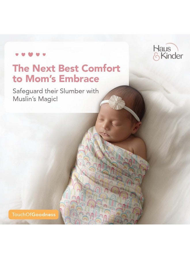 haus & kinder haus & kinder 100% Cotton Muslin Swaddle - Set of 3 | Soft & Breathable Swaddle Wrap for Newborns | Multicolor Rainbow Design | 100cm x 100cm | TC-250 Quality  - Image 2