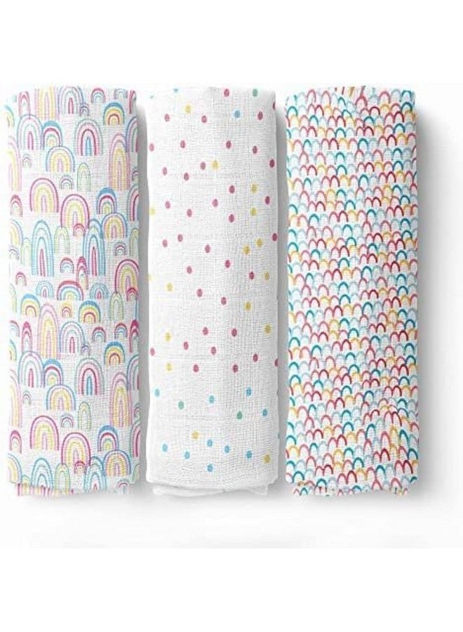 haus & kinder haus & kinder 100% Cotton Muslin Swaddle - Set of 3 | Soft & Breathable Swaddle Wrap for Newborns | Multicolor Rainbow Design | 100cm x 100cm | TC-250 Quality  - Image 1