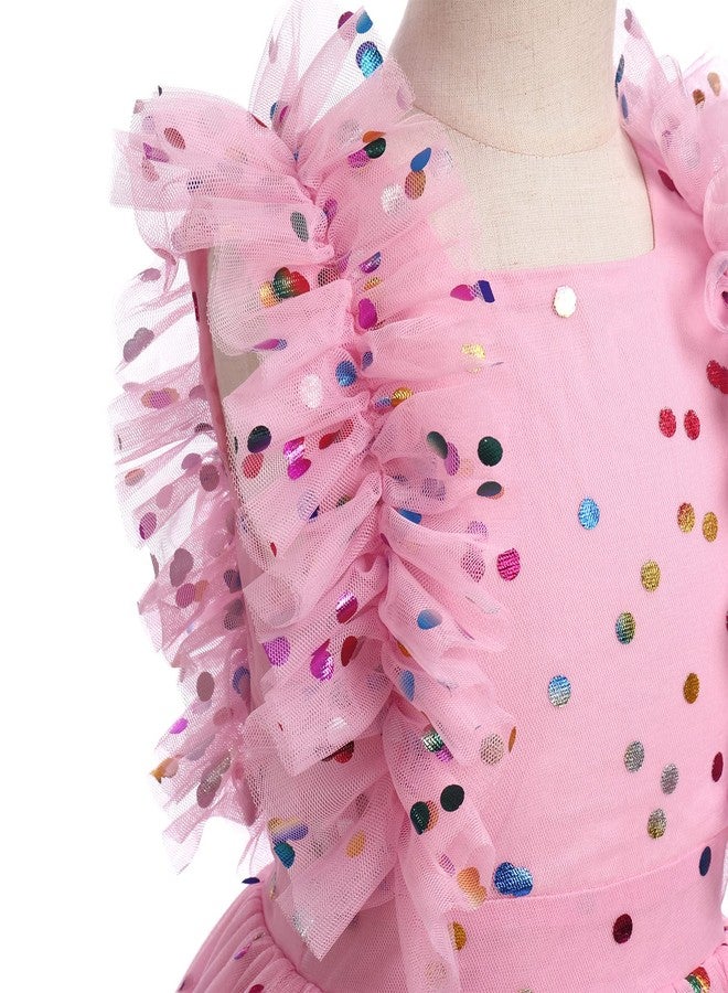 AWIBMK Toddler Girls 1st 2nd 3rd 4th 5th 6th 7th 8th 9th 10th Birthday Outfit Confetti Polka Dots Butterfly Princess Party Tulle Tutu Dress Cake Smash Clothes for Photo Shoot Kids Pink Colourful 5-6 Years - Image 2