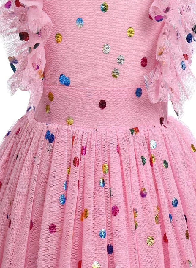 AWIBMK Toddler Girls 1st 2nd 3rd 4th 5th 6th 7th 8th 9th 10th Birthday Outfit Confetti Polka Dots Butterfly Princess Party Tulle Tutu Dress Cake Smash Clothes for Photo Shoot Kids Pink Colourful 5-6 Years - Image 5