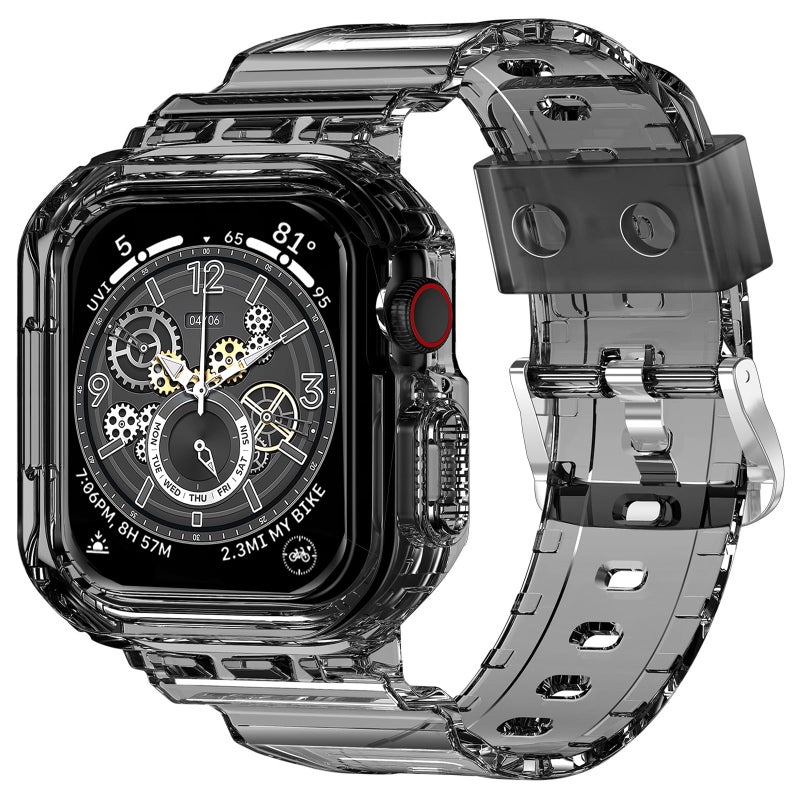 XYF Compatible for Crystal Clear Apple Watch Bands, 45mm 44mm 42mm Bumper Case for Men Women Jelly Sport Cover Strap for iWatch Ultra 3 2 Series 11 10 9 8 7 SE 6 5 4 3 (ClearBlack, 42/44/45) - Image 1