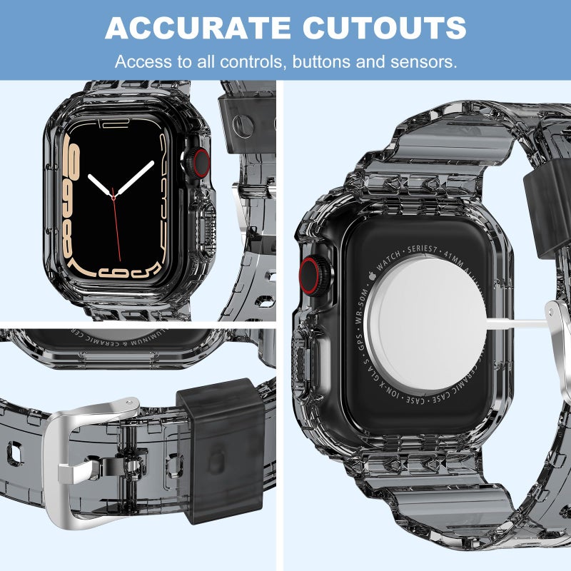 XYF Compatible for Crystal Clear Apple Watch Bands, 45mm 44mm 42mm Bumper Case for Men Women Jelly Sport Cover Strap for iWatch Ultra 3 2 Series 11 10 9 8 7 SE 6 5 4 3 (ClearBlack, 42/44/45) - Image 4