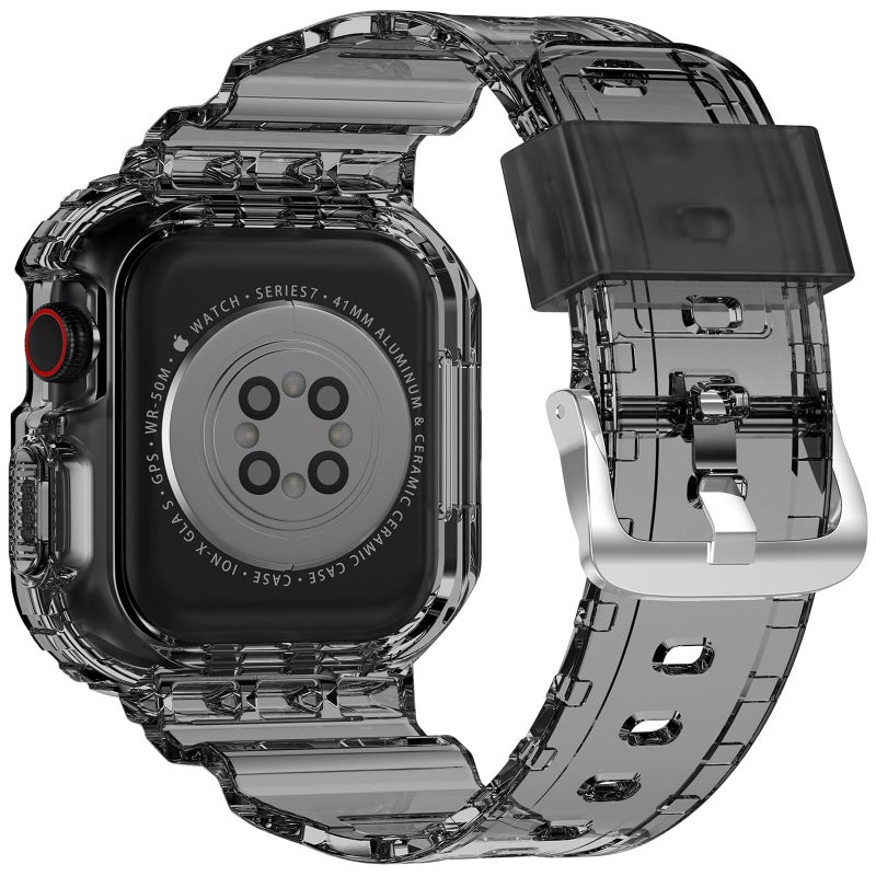 XYF Compatible for Crystal Clear Apple Watch Bands, 45mm 44mm 42mm Bumper Case for Men Women Jelly Sport Cover Strap for iWatch Ultra 3 2 Series 11 10 9 8 7 SE 6 5 4 3 (ClearBlack, 42/44/45) - Image 2