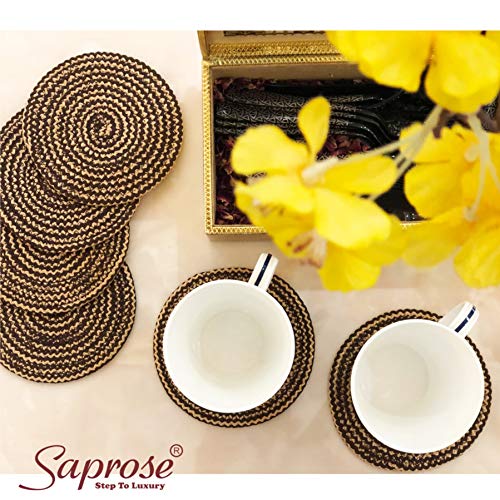 ST SAPROSE ® Polypropylene Round Coaster Set (6 PCS Set) Machine Washable Absorbent Size: 5 inch Diameter (Brown-Skin Melange) - Image 2