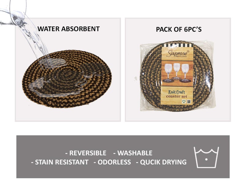 ST SAPROSE ® Polypropylene Round Coaster Set (6 PCS Set) Machine Washable Absorbent Size: 5 inch Diameter (Brown-Skin Melange) - Image 5