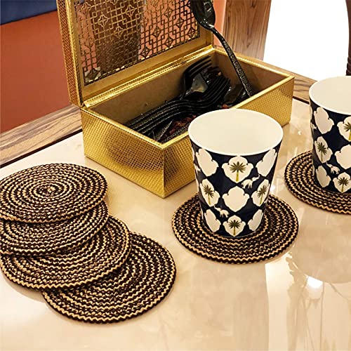 ST SAPROSE ® Polypropylene Round Coaster Set (6 PCS Set) Machine Washable Absorbent Size: 5 inch Diameter (Brown-Skin Melange) - Image 3