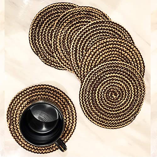 ST SAPROSE ® Polypropylene Round Coaster Set (6 PCS Set) Machine Washable Absorbent Size: 5 inch Diameter (Brown-Skin Melange) - Image 1