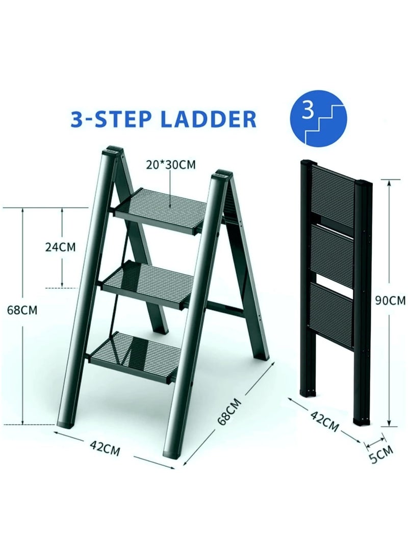 Generic - 3 Step Ladder Folding Step Stool with Wide Anti-Slip Pedal 150kg Portable Ladders for Home and Office Use Kitchen - Image 1