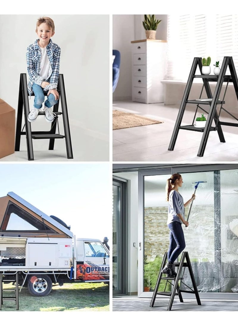 Generic - 3 Step Ladder Folding Step Stool with Wide Anti-Slip Pedal 150kg Portable Ladders for Home and Office Use Kitchen - Image 1
