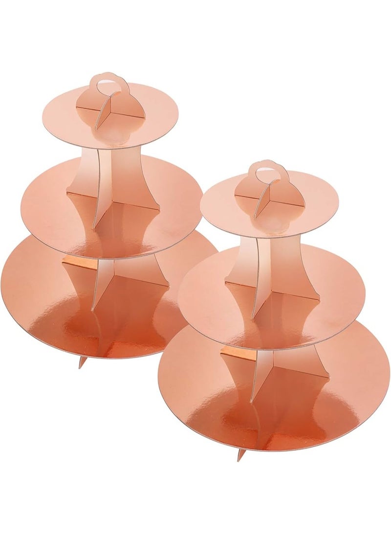 2 Set Rose Gold 3-Tier Round Cardboard Cupcake Stand for 24 Cupcakes Perfect for Women Girls Birthday Bridal Shower Rose Gold Party Supplies